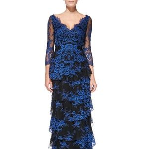 Alice Olivia Alyssa Tiered Contrast Lace Gown